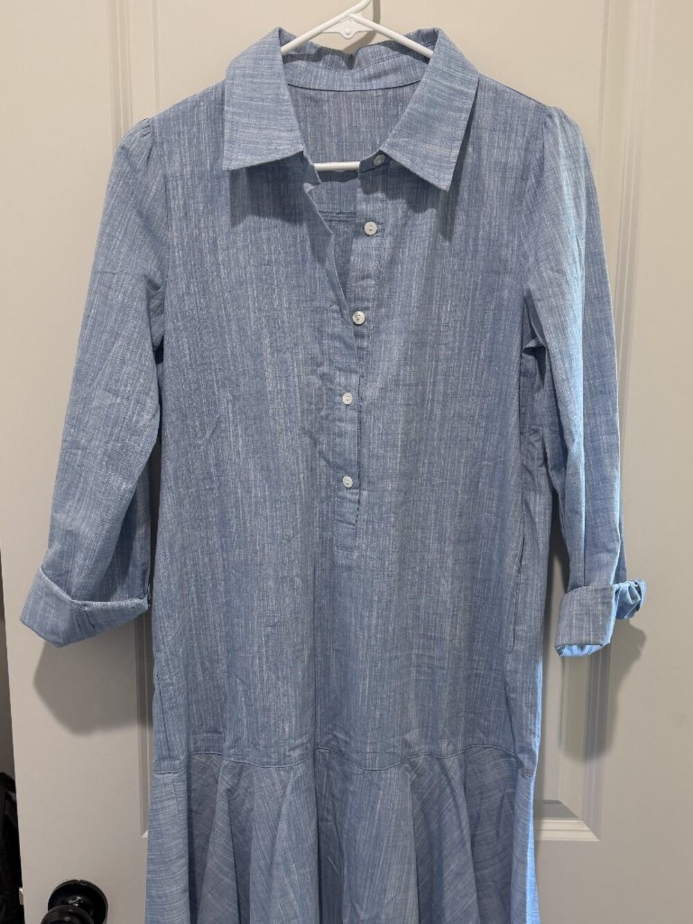LifeShe Women's Tunic Mini Shirt Dress Cotton Long Sleeve Ruffle Hem Dress Butto